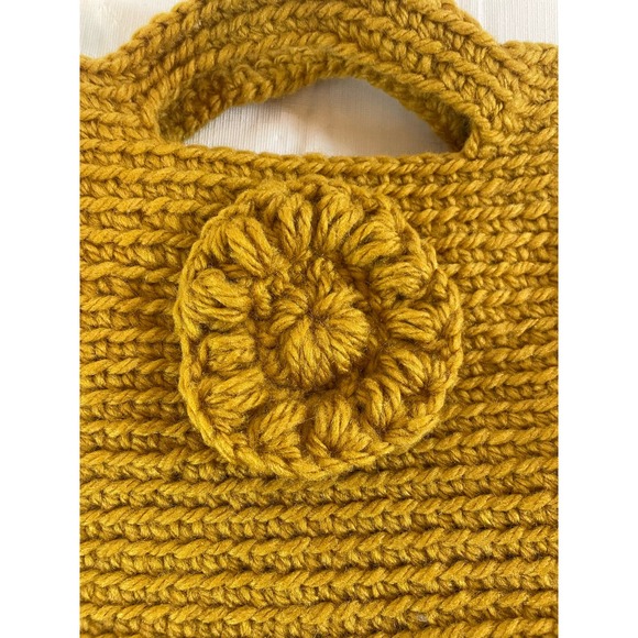Handmade Crocheted Mustard Handbag Purse GUC BOHO Vintage - Picture 2 of 6